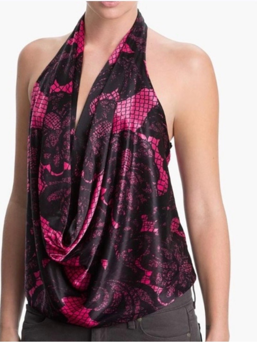 Remain Women’s Pink & Black Halter Drape Cowl Camisole